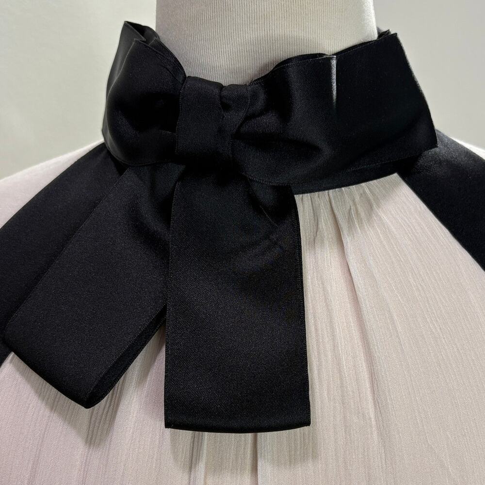 Kate Spade Size 6 Chiffon Bow Dress 100% Silk Midi Cream Black Halter Neck - Picture 7 of 15